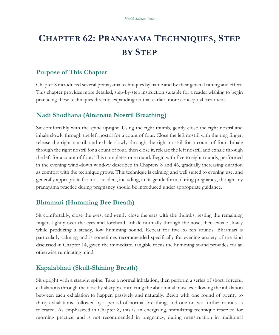Chapter 62 page describing pranayama techniques step by step